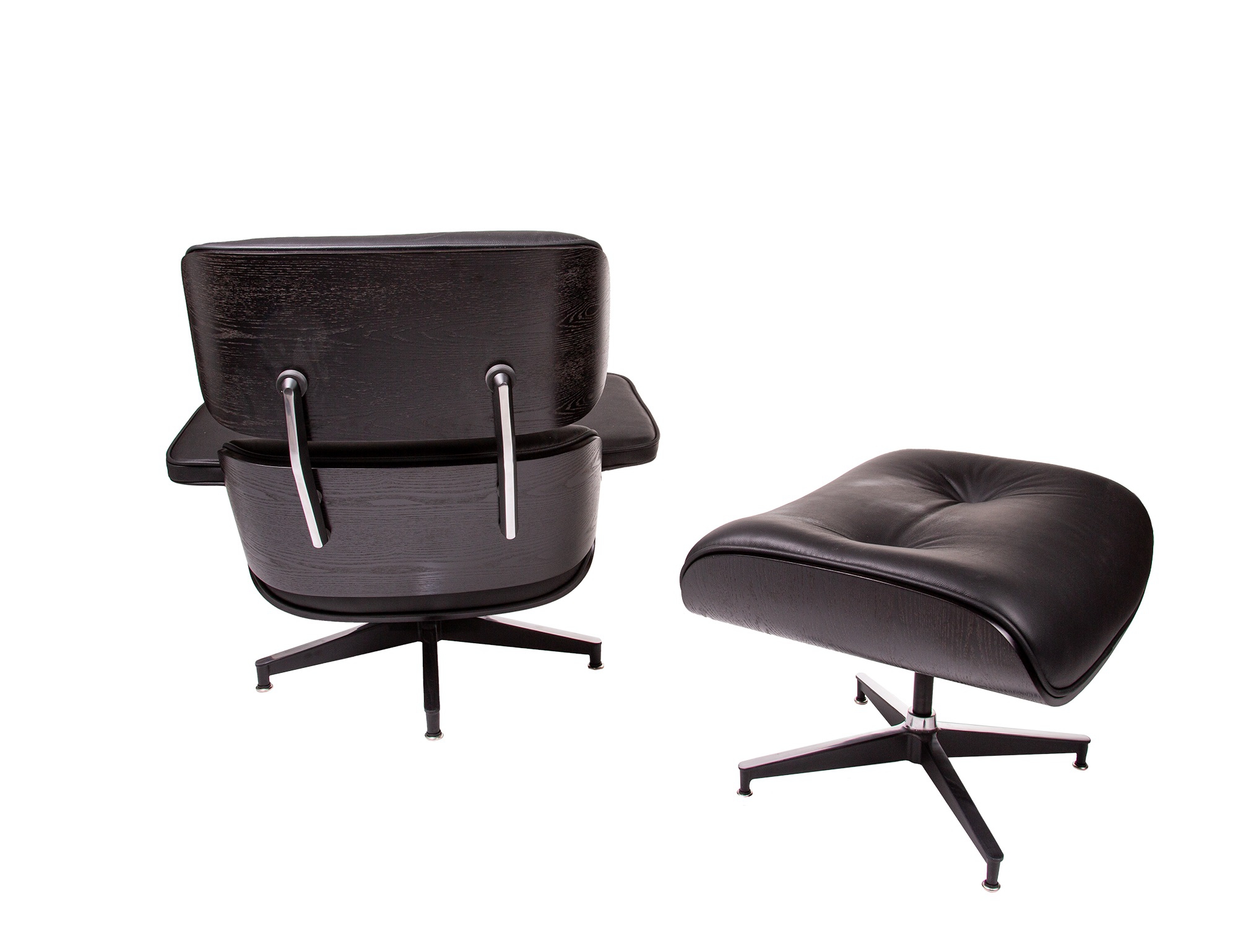 Charles Eames style, Armlehnensessel mit Hocker EA670 schwarz schwarz Schwarze Basis