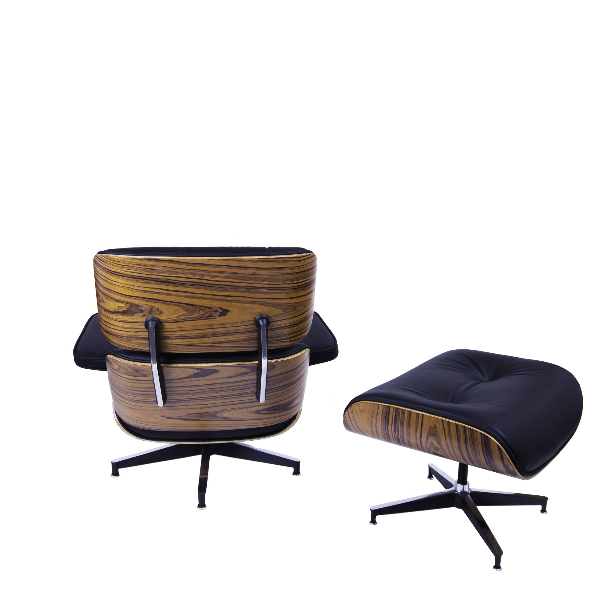 Charles Eames style, Armlehnensessel mit Hocker EA670 schwarz Palisander Schwarze Basis