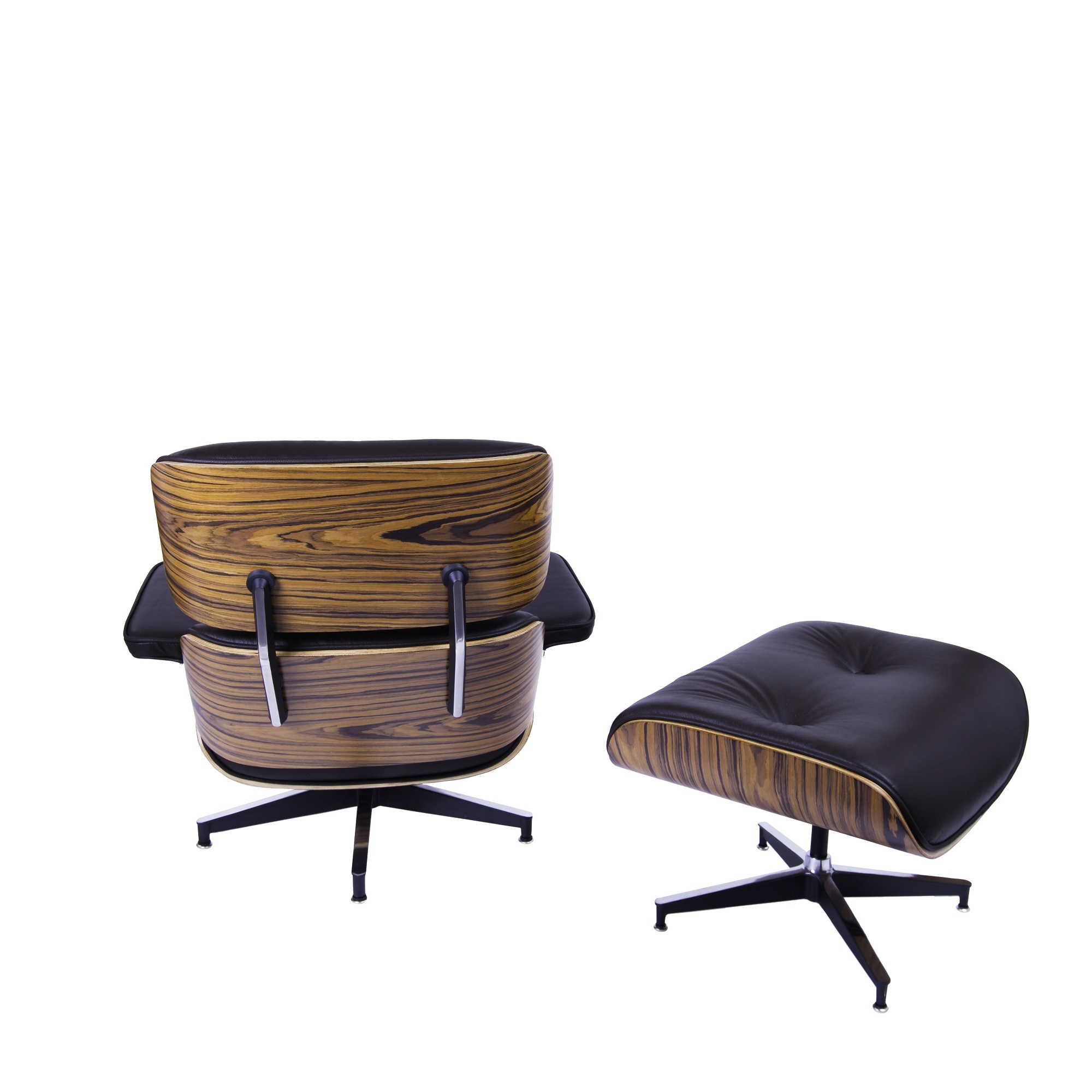 Charles Eames style, Armlehnensessel mit Hocker EA670 braun Palisander Schwarze Basis