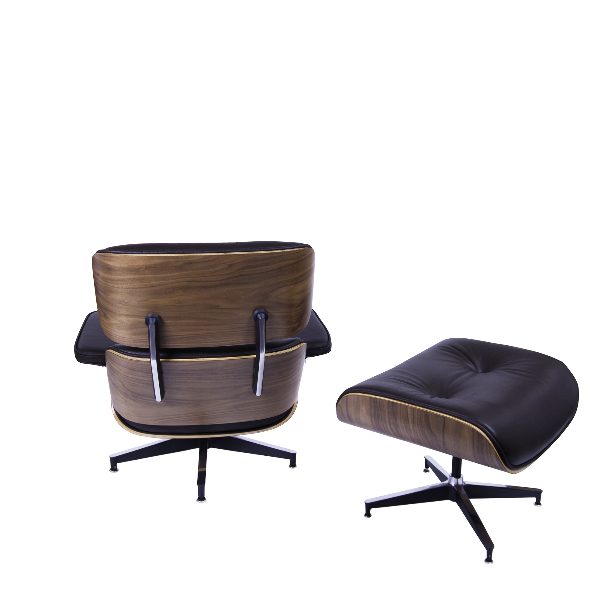 Charles Eames style, Armlehnensessel mit Hocker EA670 XL braun Nussbaum Schwarze Basis