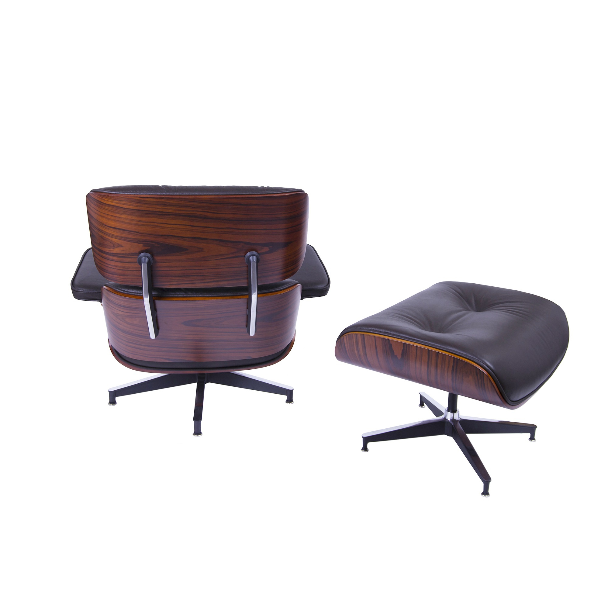 Charles Eames style, Armlehnensessel mit Hocker EA670 braun Rosenholz Schwarze Basis