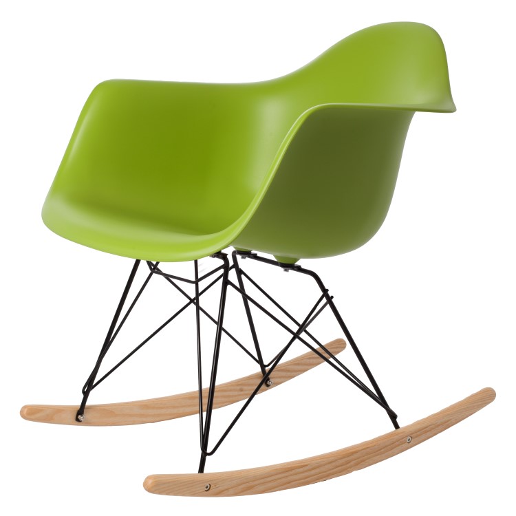 Charles Eames style, Schaukelstuhl RAR Base schwartz PP grün
