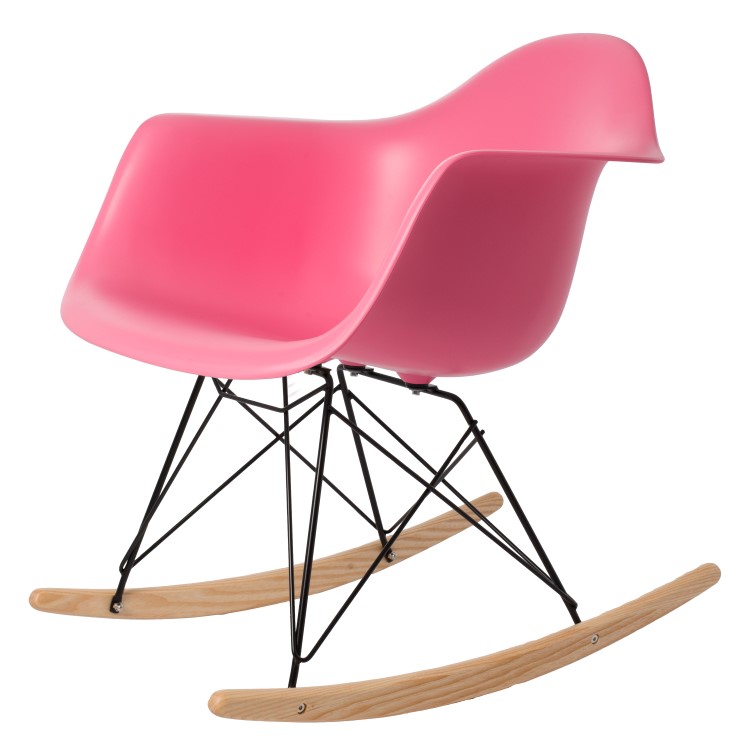 Charles Eames style, Schaukelstuhl RAR Base schwartz PP rosa