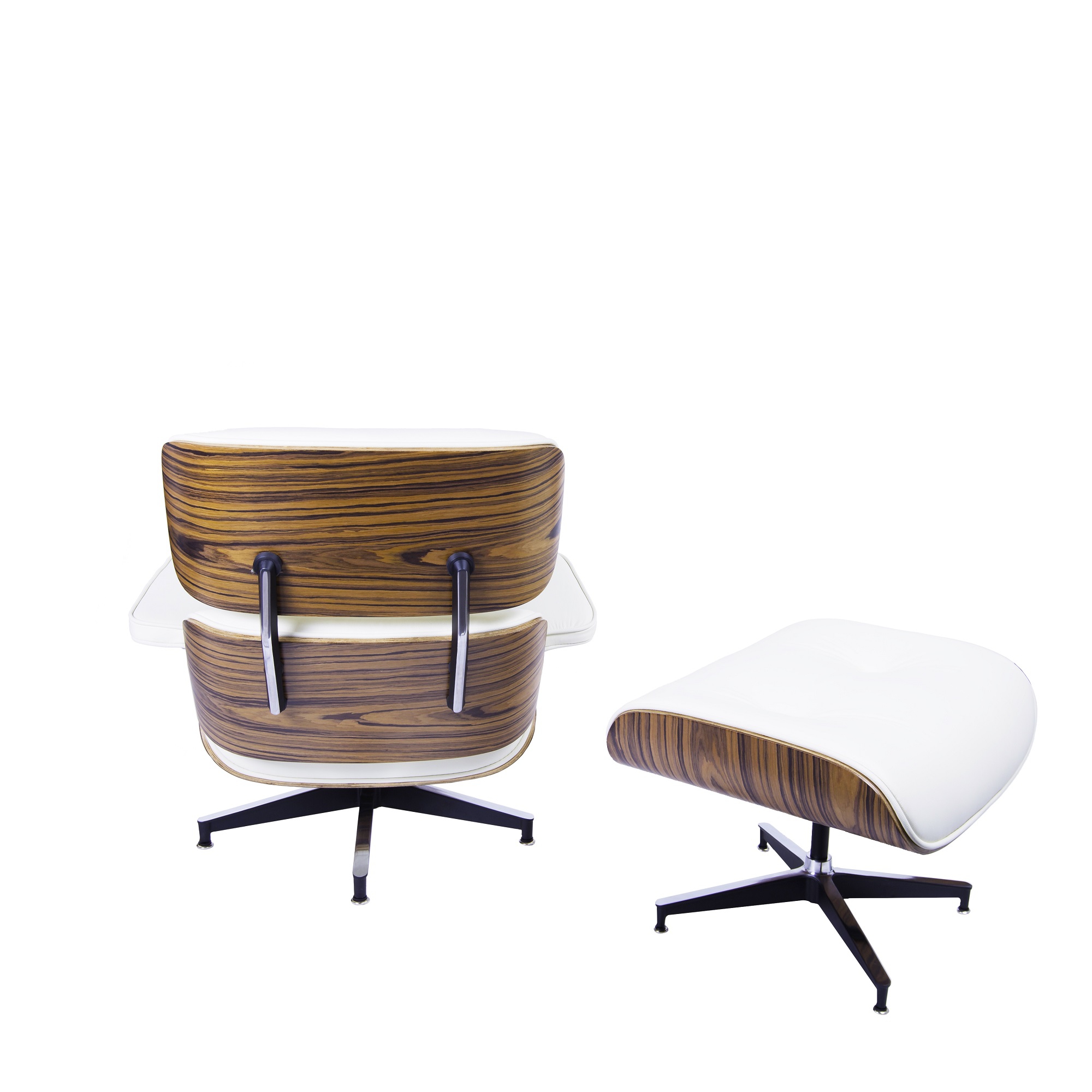 Charles Eames style, Armlehnensessel mit Hocker EA670 creme Palisander Schwarze Basis