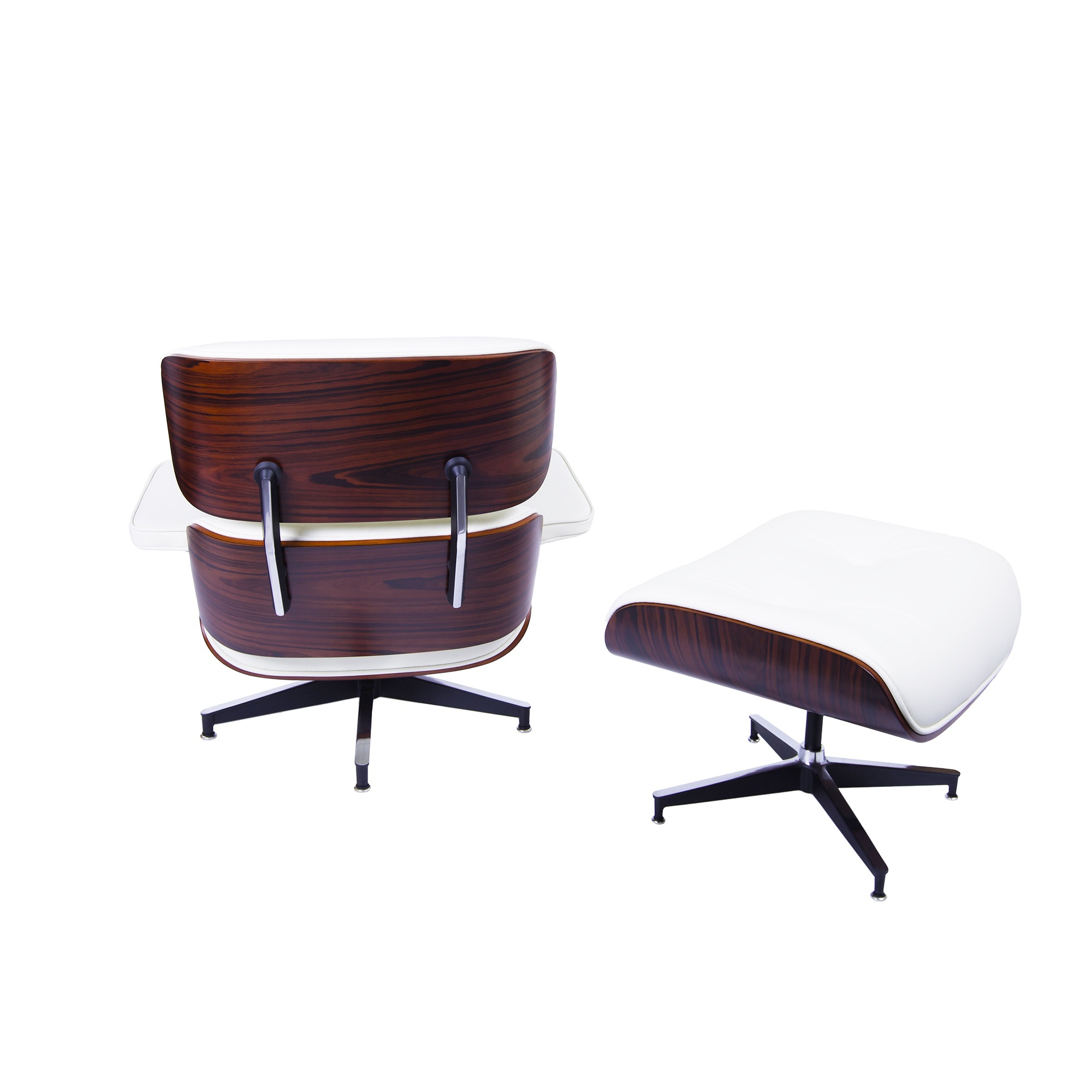 Charles Eames style, Armlehnensessel mit Hocker EA670 XL creme Rosenholz Schwarze Basis