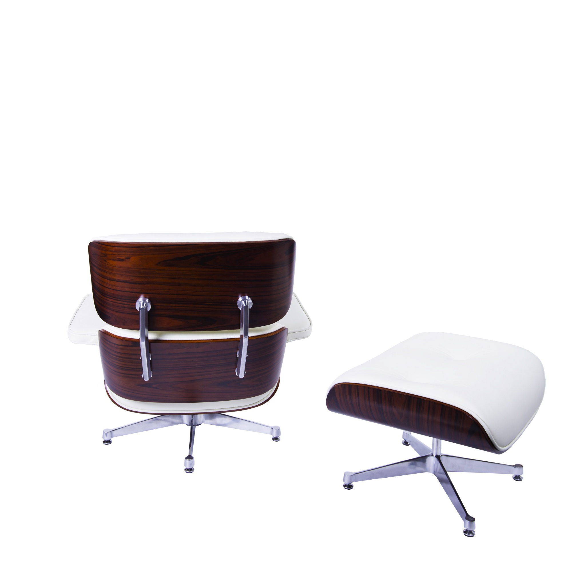 Charles Eames style, Armlehnensessel mit Hocker EA670 XL creme Rosenholz Polierte Base