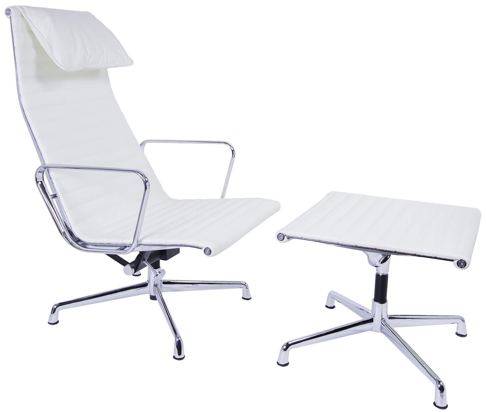 Charles Eames style, Armlehnensessel mit Hocker EA124-EA125 weiß