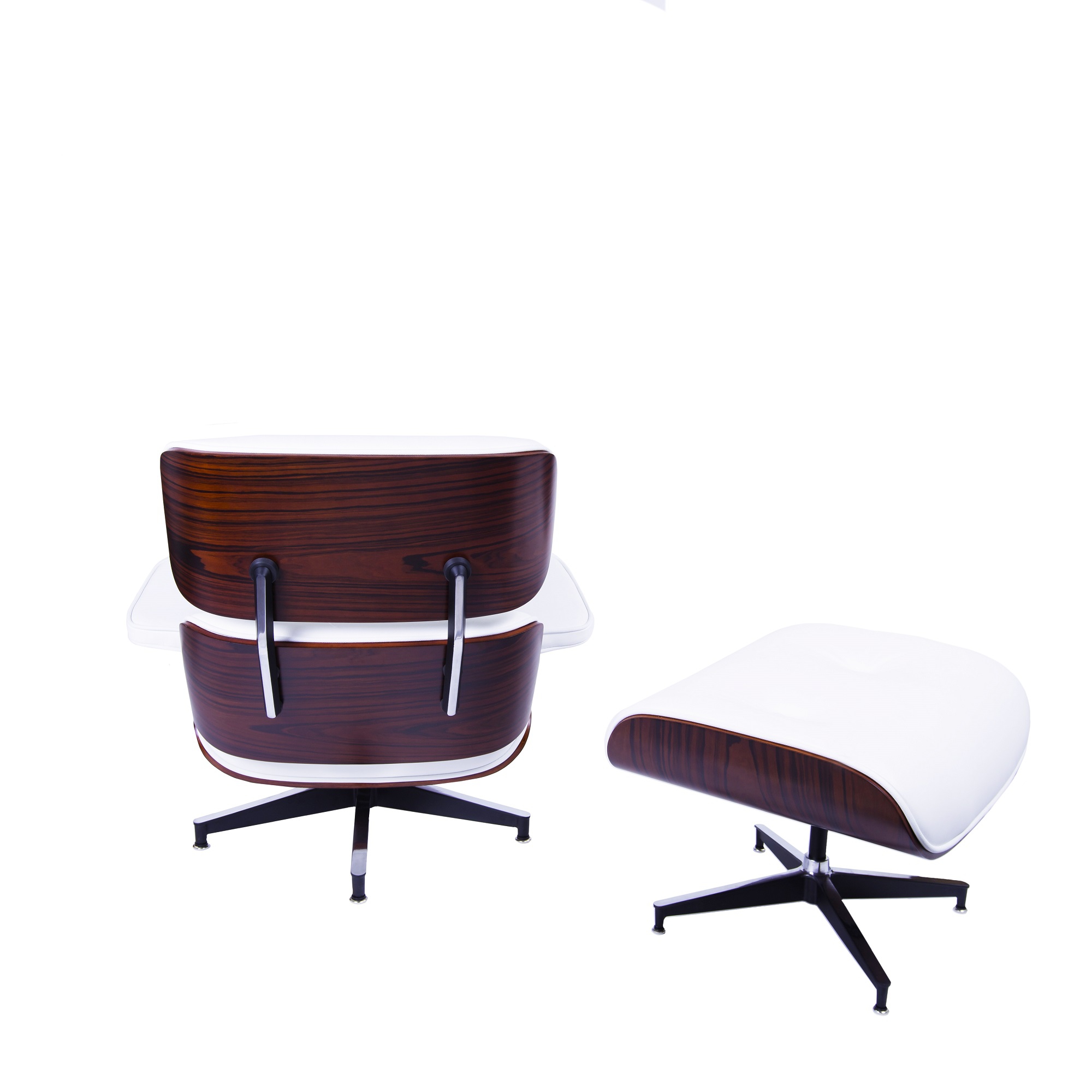 Charles Eames style, Armlehnensessel mit Hocker EA670 XL weiß Rosenholz Schwarze Basis
