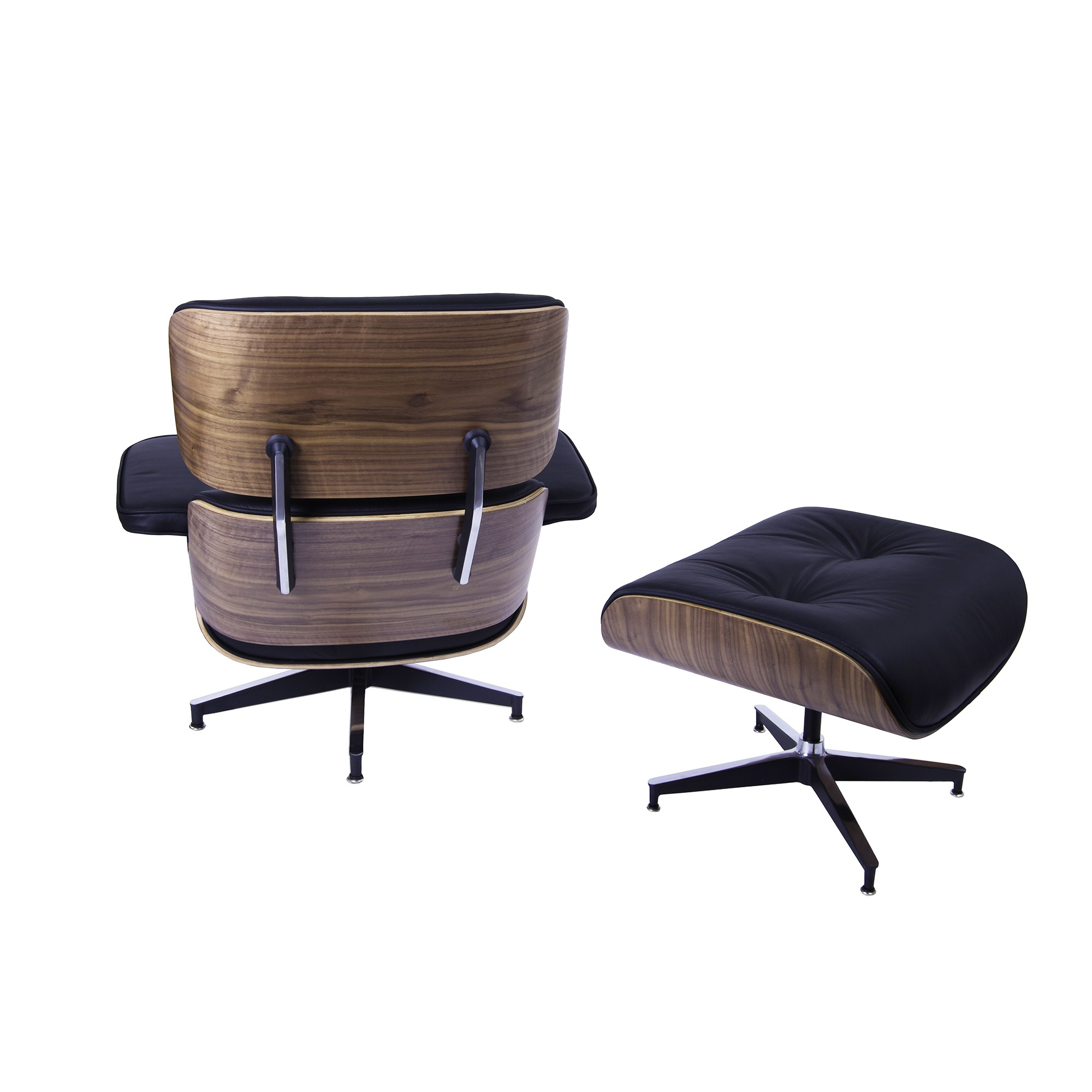 Charles Eames style, Armlehnensessel mit Hocker EA670 XL schwarz Nussbaum Schwarze Basis